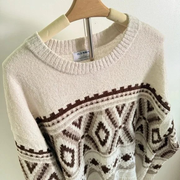 Old Navy Aztec Knit Sweater 2X Plus Size Neutral Geo Pattern Cozy 2X - Picture 3 of 9